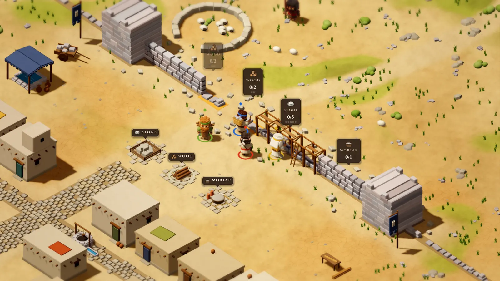 The crew at the wall by the Sheep Gate, with a sheepfold outside and a raider coming.